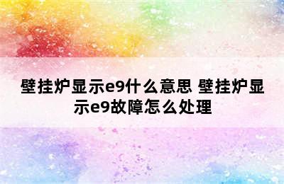 壁挂炉显示e9什么意思 壁挂炉显示e9故障怎么处理